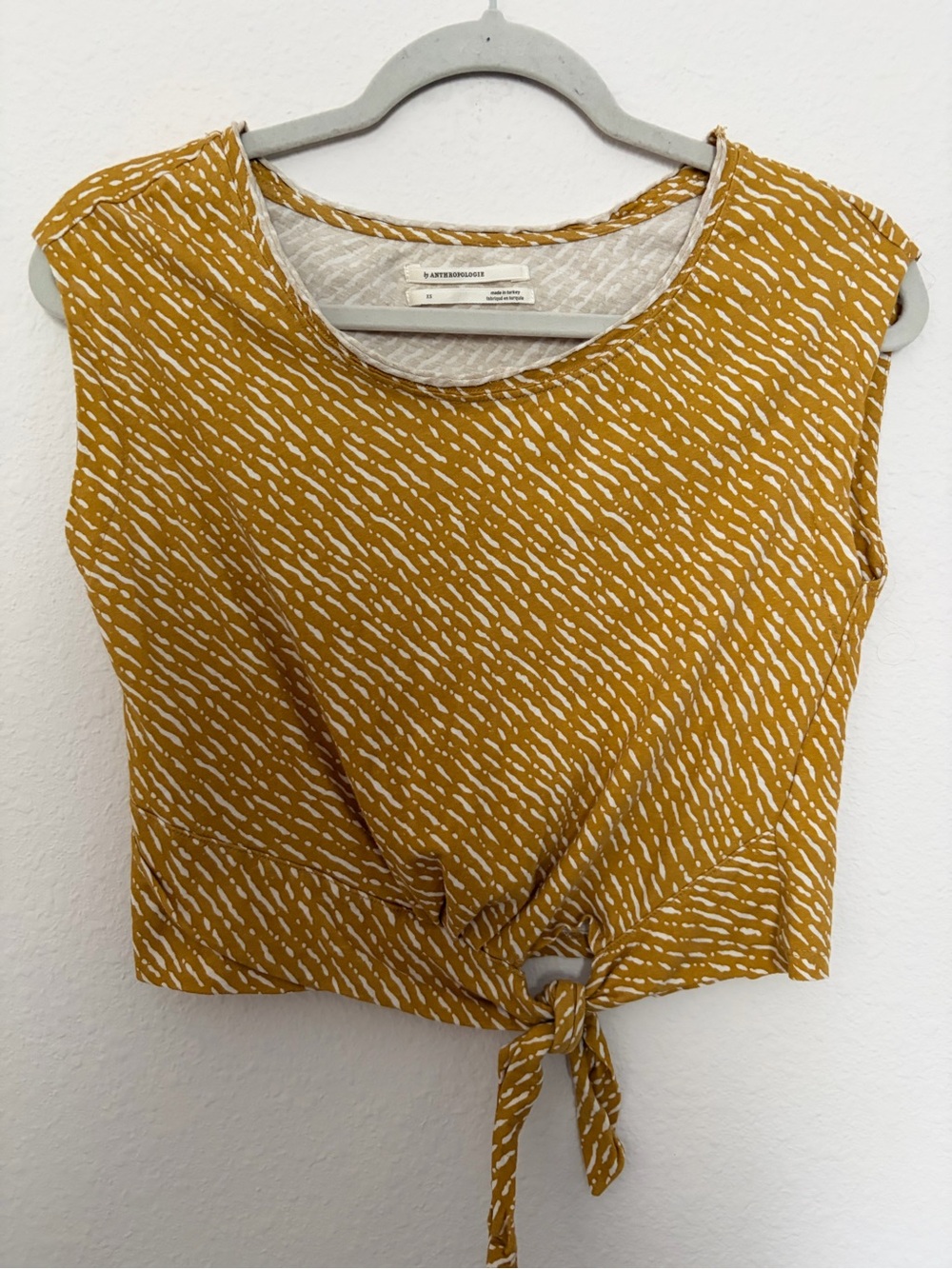 Anthropologie Mustard Yellow Tie-Front Sleeveless Top